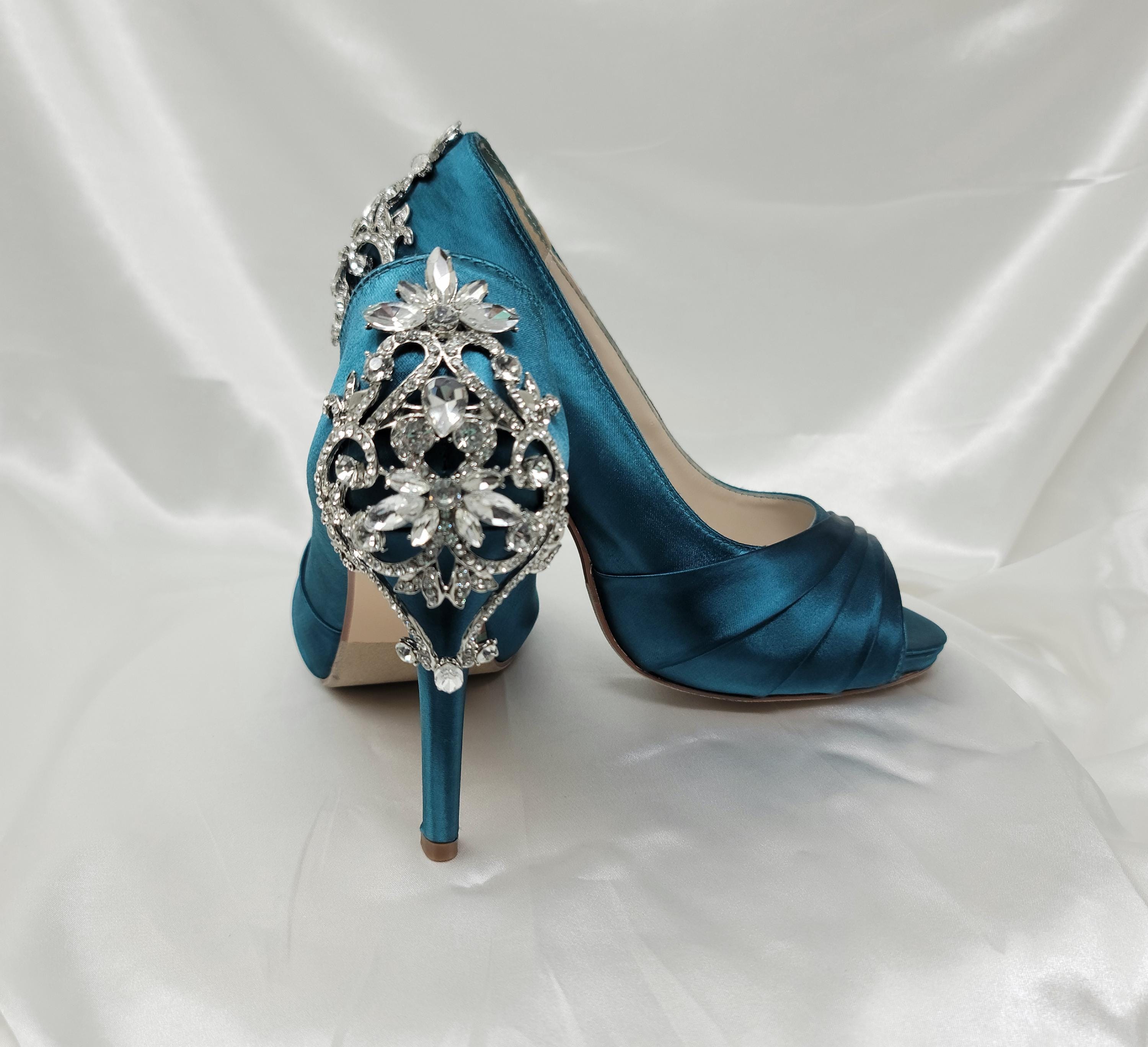 Teal Wedding Shoes Crystal Back Design Teal Bridal Shoes 100 Color…