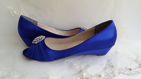 Blue Wedge Wedding Shoes Pick your Color Shown in Royal