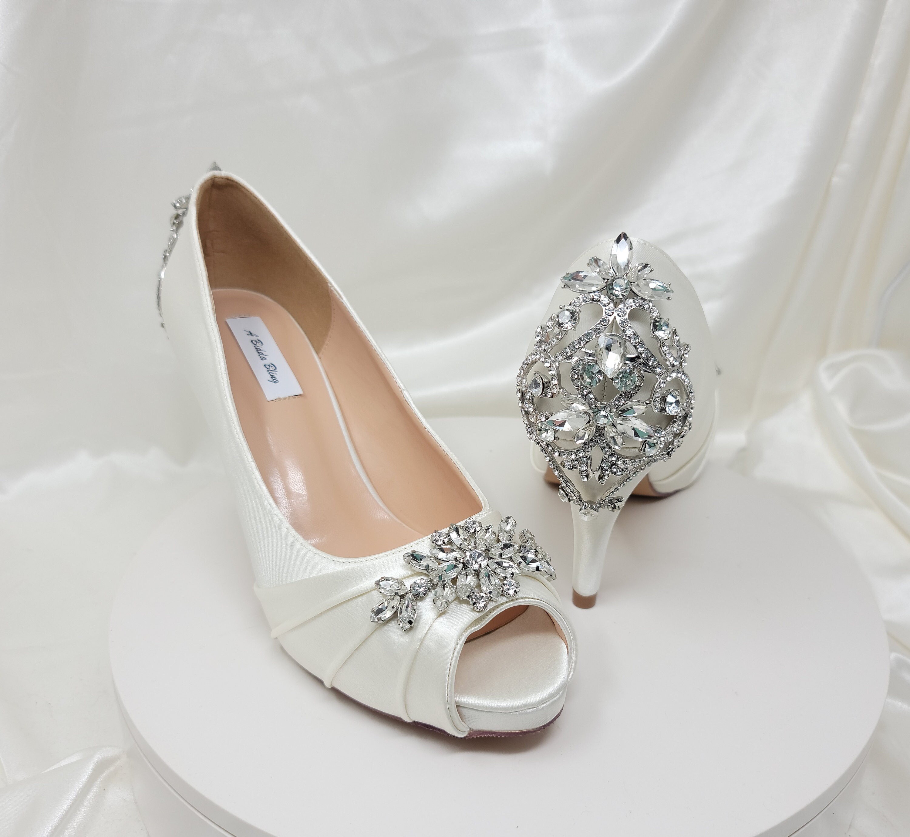 Ivory Wedding Shoes White Wedding Shoes Sparkling Crystal Back and