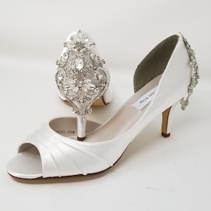 White Wedding Shoes with Crystal Back Design Ivory Bridal Shoes Ivory Heels OVER 100 COLORS White Bridal Heels Ivory Wedding Heels