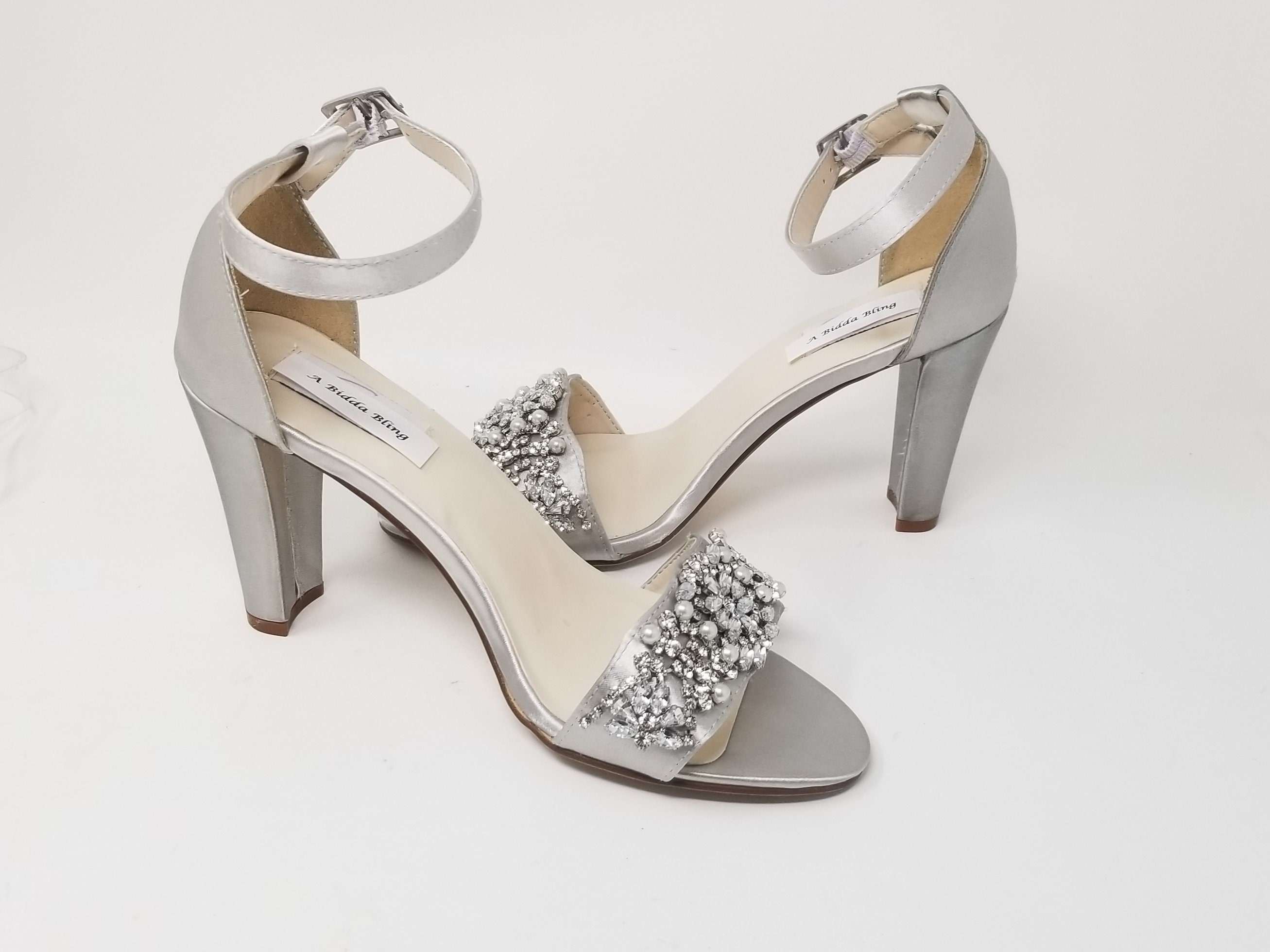 Chunky heel silver wedding shoes clearance