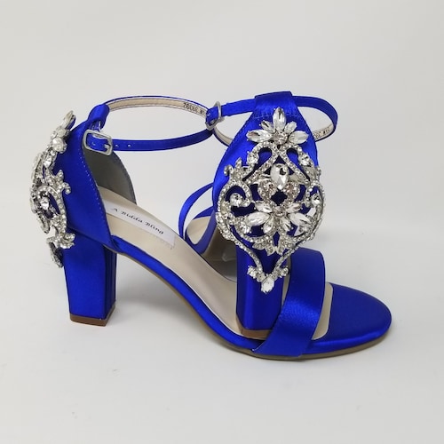 Blue Block Heels Blue Bridal Shoes Blue Chunky Heels Blue - Etsy