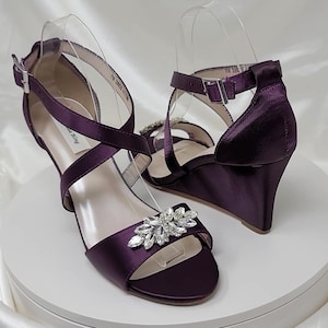 Eggplant Purple Bridal Sandals Purple Bridal Wedge Sparkling Crystal Back Purple Bridal Shoes Purple Wedding Shoes 100 COLORS