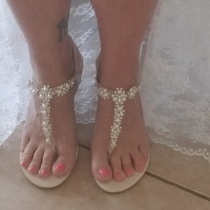 Ivory Wedding Sandals with Pearls and Crystals Destination Wedding Sandals Ivory Bridal Sandals Beach Wedding Sandals Beach Wedding Shoes
