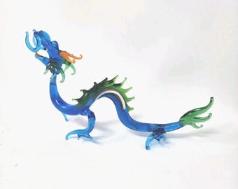 Vintage Dragon Serpent Figurine Hand Blown Glass Multicolor Mystical Castlecore