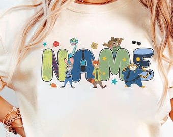 Custom name Disney Zootopia 2 Character Themed T-Shirt, Zootropolis Judy Hopps Nick Wilde Shirt, Disneyland Trip Family Shirt, Magic Kingdom