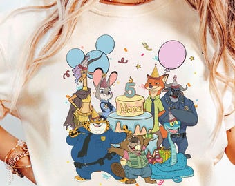 Personalized Name Age Zootopia 2 Birthday Shirt, Disney Judy Hopps Nick Wilde Gary De'Snake Birthday Present Gift, Disneyland Family Tee