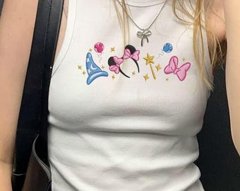 Minnie Bow Ears Embroidered Tank Top, Sorcerer Minnie Disney Tank for Magic Kingdom WDW Disneyland