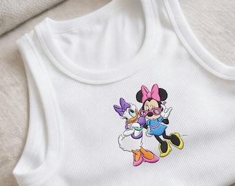 Camiseta sin mangas bordada de Minnie Daisy, camiseta de Disney para mejores amigas, camiseta sin mangas acanalada con estampado de dibujos animados, conjunto estético de Disney, regalo para ella.