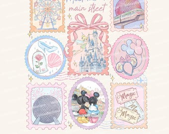 Descarga digital de sellos de Magic Kingdom (PNG), clipart de "Encuéntrame en Main Street", camiseta de viaje de WDW Girl
