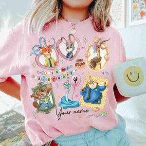 Personalized Name Age Zootopia 2 Birthday Shirt, Disney Judy Hopps Nick Wilde Gary De'Snake Birthday Present Gift, Disneyland Family Tee zdjęcie 4