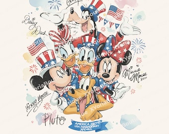 Mickey y Minnie PNG del 250.º aniversario de EE. UU., diseño patriótico de Disney Main Street, viaje familiar a Magic Kingdom 2026, descarga digital