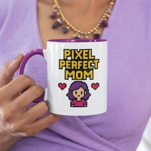 Pixel Perfect Mom Mug, Retro Pixel Art Coffee Cup, Gamer Mothers Day Gift, Funny Arcade Style Present, Nostalgic Video Game Decor