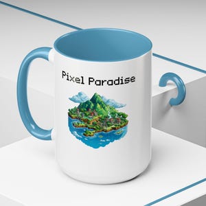 Pixel Paradise Coffee Mug: 8-Bit Island, Retro Gamer Gift