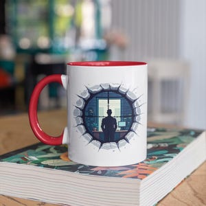 Pixel Stealth Coffee Mug – Retro Video Game Design, 8-Bit Crosshair Window, Gamer Gift, Office Computer Cup