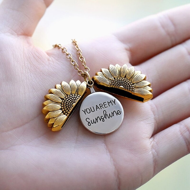 You Are My Sunshine Necklace Sunflower Necklace Locket With Etsy