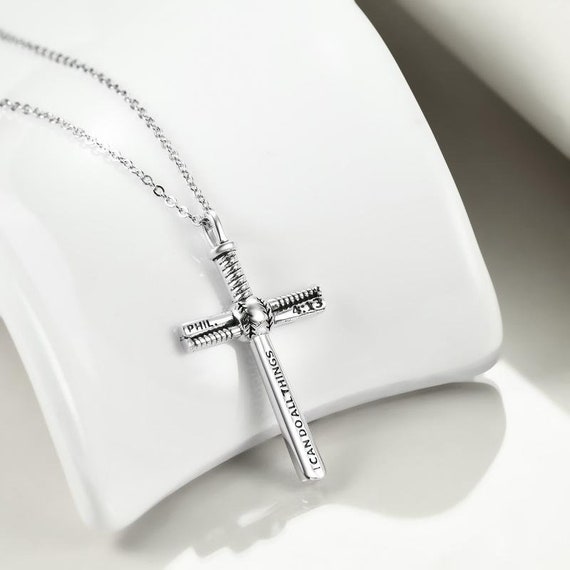 Sterling Silver Baseball Bat Cross 