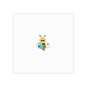 May include: A cartoon illustration of a yellow and black bee holding a blue book. The bee has large, friendly eyes and is smiling. The background is plain white.