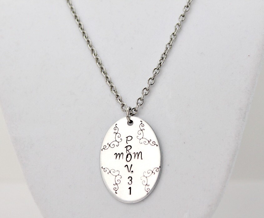 Proverbs 31 Mom Bible Verse Hand Stamped Oval Necklace - Etsy