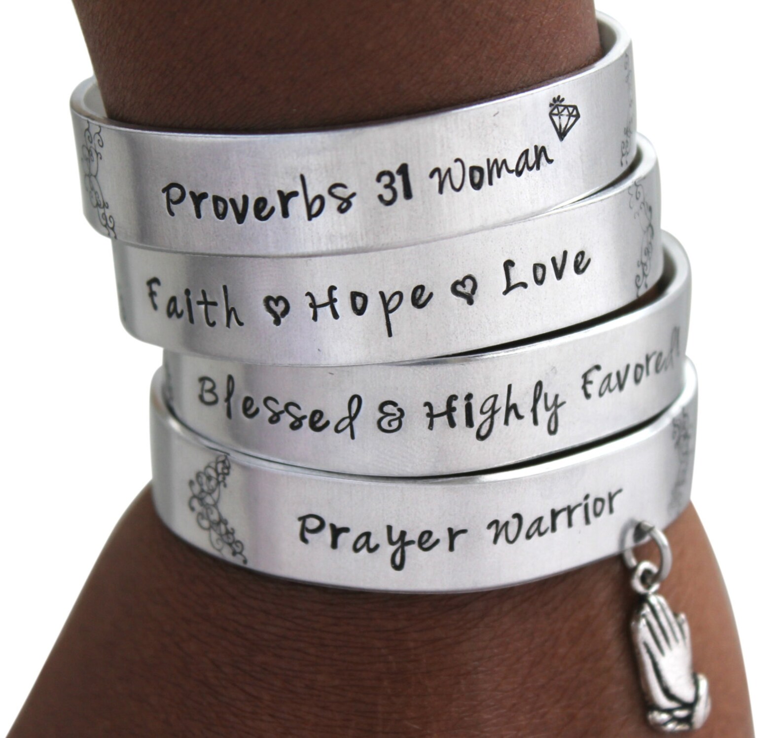 Inspirational Faith Based Hand stamped cuff bracelet set for Etsy