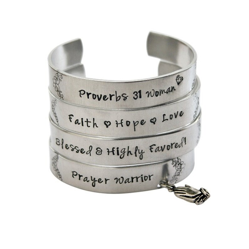 Inspirational Faith Based Hand stamped cuff bracelet set for Etsy