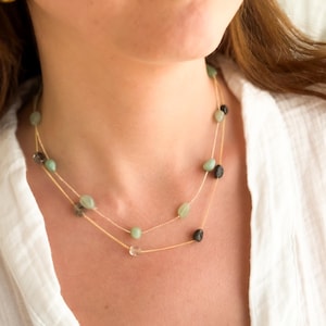 Gold Aventurine Necklace – Stainless Steel Chain – Natural Gemstone Jewelry – Hypoallergenic
