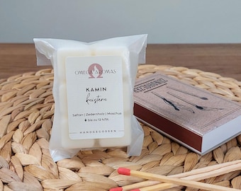 Duftwachs Kaminknistern, Wax Melts – würziger, holzig-warmer Duft – handgegossen, veganfreundlich, ca. 75 g – Geschenkidee