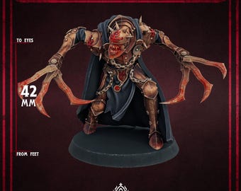 May include: A miniature Blaak Sorcerer figure, 4.2 cm tall. The figure has sharp claws, a horned mask, and a dark cloak. The figure is on a round base, with the text "BLAAK SORCERER" at the top and the Bullet Basilica logo at the bottom.