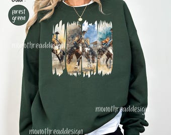 Western Bucking Horse Crewneck, Cowboy Retro Rodeo Sweatshirt, Country Cowgirl Sweatshirt, Rustic Western Gift, Saddle Up Graphic Shirt