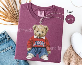 Jesus Loves Me Tee, Trendy Faith Apparel Gift, Jesus Loves You Bible Verse, Aesthetic Christian Apparel, Church Tshirt, Cozy Teddy Bear Tee