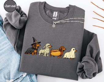 Spooky Doxie Crewneck, Halloweenie Dachshund Halloween Ghost Hoodie, Funny Wiener Tee, Doxie Mom Gift Trick or Treat, Weenie Dog T-shirt