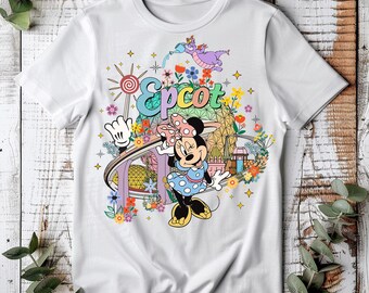 Disney Epcot T-Shirt, Colorful Mickey, Minnie, Donald, Pluto, Goofy Design, Unisex Tee, Cute Graphic Gift Idea