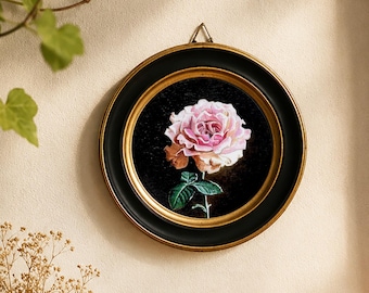 Rose original painting, mini floral artwork for collection, unframed