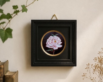Original acrylic mini painting of a pink Peony, unframed