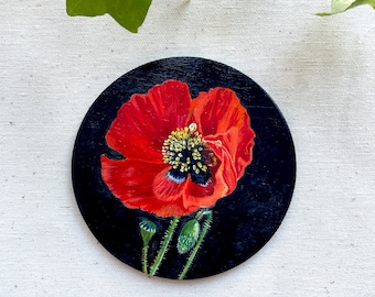 Original painting of a red Poppy flower
