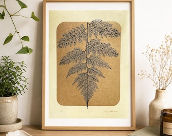 Hand Carved Fern Linocut Print, Botanical Wall Art, Nature Print