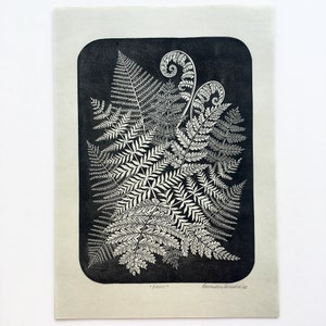 Botanical ferns print, original hand stamped block print of fern plants for wall art decor