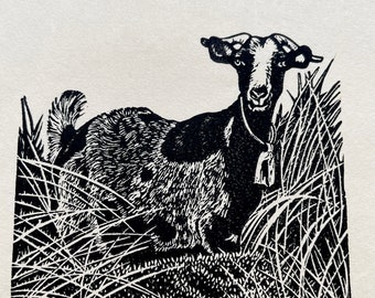 Goat Linocut Print: Hand-Stamped Rustic Decor, Menorca Art