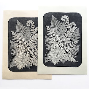 Stampa botanica di felci, stampa originale a blocchi di piante di felce stampata a mano per decorazioni murali