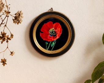Original mini painting of a red Poppy flower, unframed