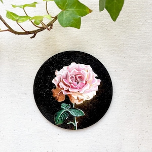 Peinture originale de rose, mini oeuvre d'art florale pour collection