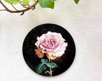 Rose original painting, mini floral artwork for collection