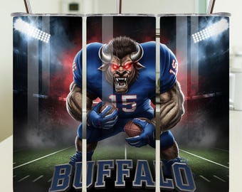 Buffalo Football Tumbler Wrap PNG | 20oz Skinny Mascot Sublimation Design | Digital Download Sport Tumbler PNG | Game Day Buffalo Wrap