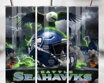 Seahawk 20oz Skinny Tumbler Wrap PNG | Sports Mascot Sublimation Design | Digital Download for 20oz Tumbler | Game Day | Seahawks Gift PNG