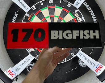 170 BIG FISH Darts Muurdecoratie 35 x 10 cm | Dartdecoratie | Dartcadeau | Decoratie voor de dartkamer | Dartbordaccessoires | Stalen darts | Zachte darts
