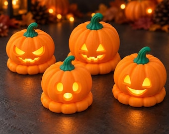 Pompoenlantaarn voor LED-theelichtjes | Halloweenversiering met 4 gezichten