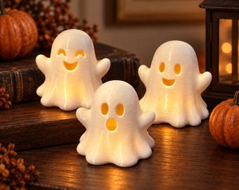 Kaarsspook - witte 3D-geprinte Halloween-decoratie, verkrijgbaar per stuk of als set van 3.