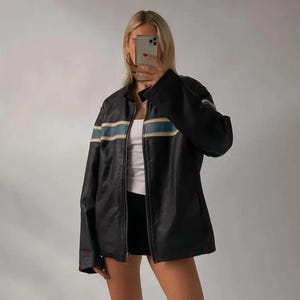 90&#39;s Women Vintage Oversized Straight Jacket Ladies Oversized Leather Jacket Ladies Bomber Jackets Leather Jacket Best Gift For Her