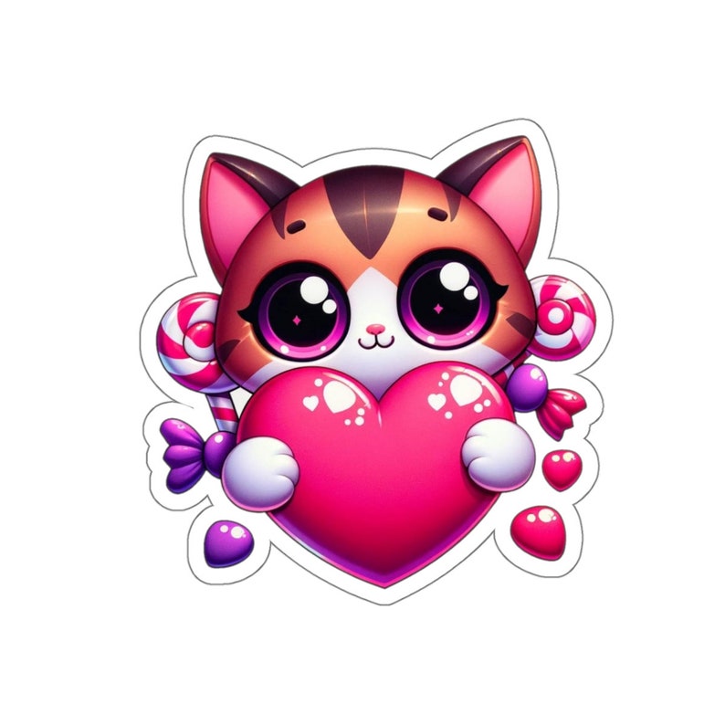 Die-Cut Kitten Heart Sticker Water-Resistant Vinyl, Indoor/Outdoor Use, Easy-Peel Backing, Matte Finish image 10