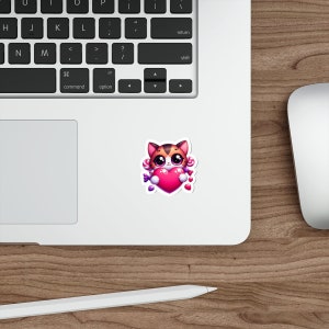 Die-Cut Kitten Heart Sticker Water-Resistant Vinyl, Indoor/Outdoor Use, Easy-Peel Backing, Matte Finish image 2